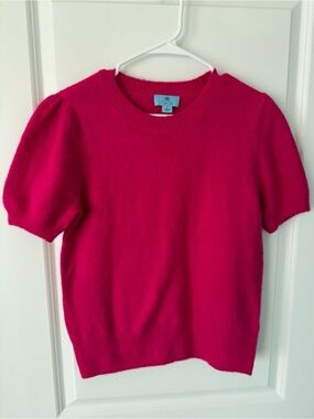 CeCe Bright Pink Puff-Sleeve Crewneck Sweater